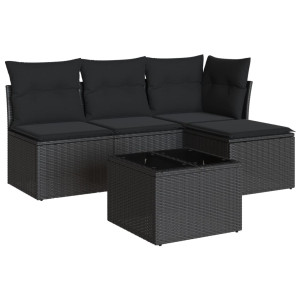Set de muebles de jardín 5 pzas y cojines ratán sintético negro H