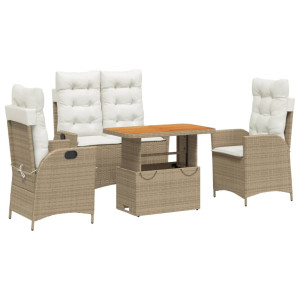 4 pcs conjunto de jantar p/ jardim c/ almofadões vime PE bege H