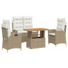 4 pcs conjunto de jantar p/ jardim c/ almofadões vime PE bege 2