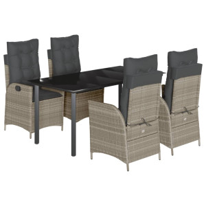 Set comedor de jardín 5 pzas cojines ratán sintético gris claro H