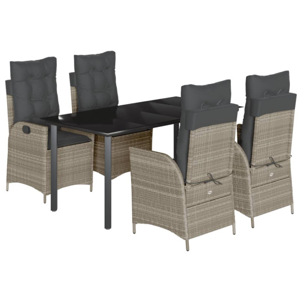 Set comedor de jardín 5 pzas cojines ratán sintético gris claro M 2