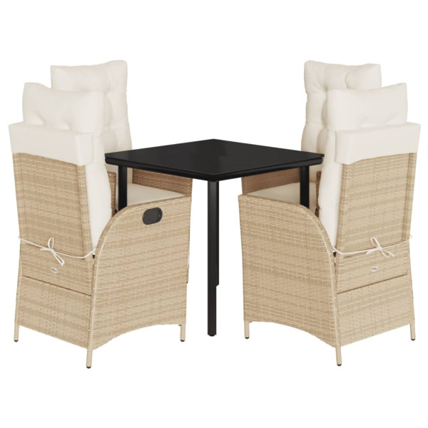 Set comedor de jardín 5 pzas con cojines ratán sintético beige M 2
