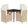 Set comedor de jardín 5 pzas con cojines ratán sintético beige 2