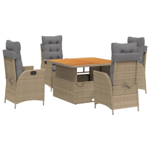 5 pcs conjunto de jantar p/ jardim com almofadões vime PE bege H