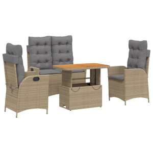 4 pcs conjunto de jantar p/ jardim c/ almofadões vime PE bege H