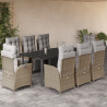 Set comedor de jardín 9 pzas con cojines ratán sintético beige 1