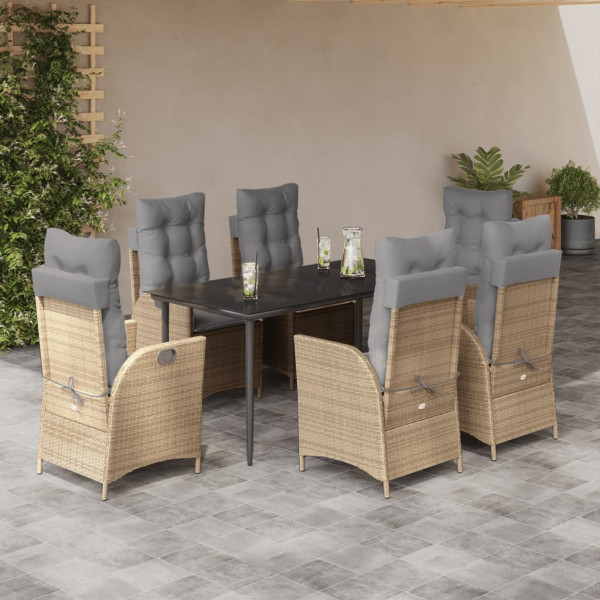 Set comedor de jardín 7 pzas con cojines ratán sintético beige D