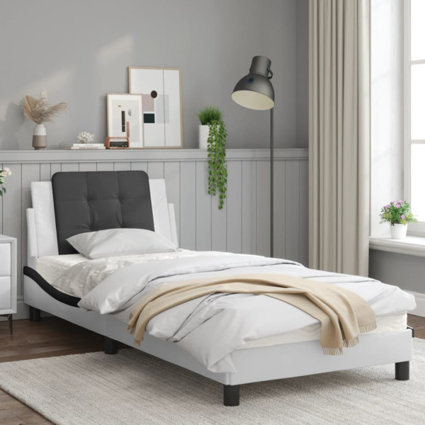 Estructura de cama con cabecero cuero sintético blanco y negro M 3