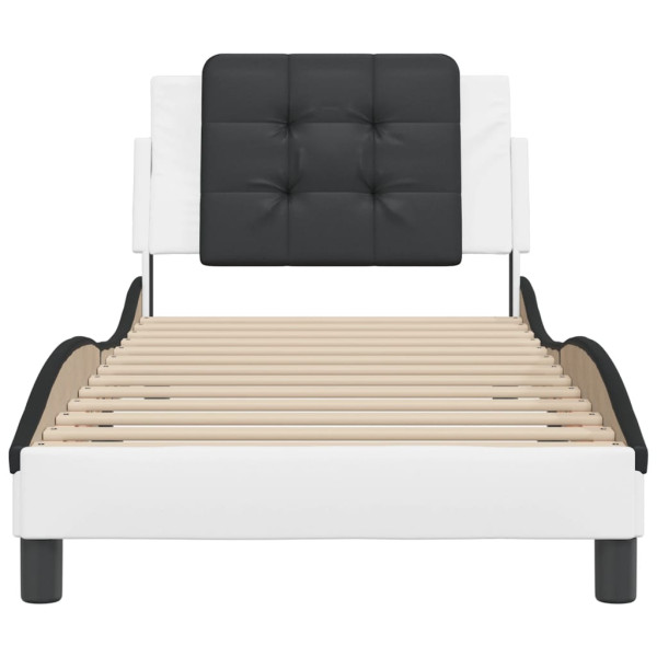 Estructura de cama con cabecero cuero sintético blanco y negro M 4