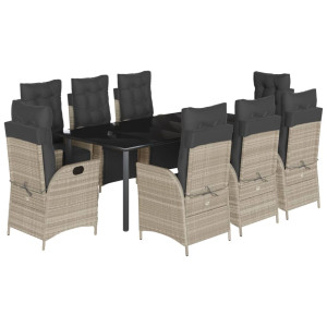 9 pcs conjunto de jantar p/ jardim c/ almofadões cinzento claro H
