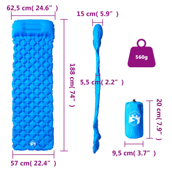 Colchón inflable de camping con almohada integrada azul M 5