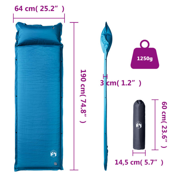 Colchón de camping autoinflable con almohada integrada turquesa M 5