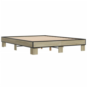 Estructura cama madera ingeniería metal roble Sonoma 150x200 cm H