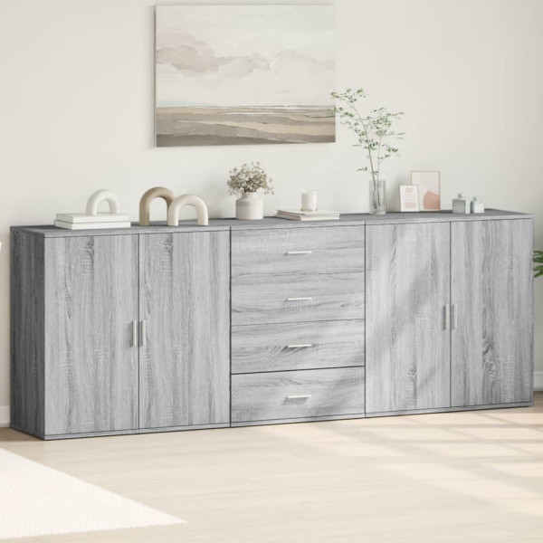 Aparadores 3 uds madera contrachapada gris Sonoma D