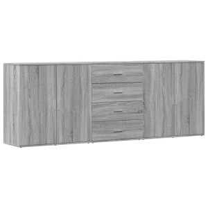 Aparadores 3 uds madera contrachapada gris Sonoma H