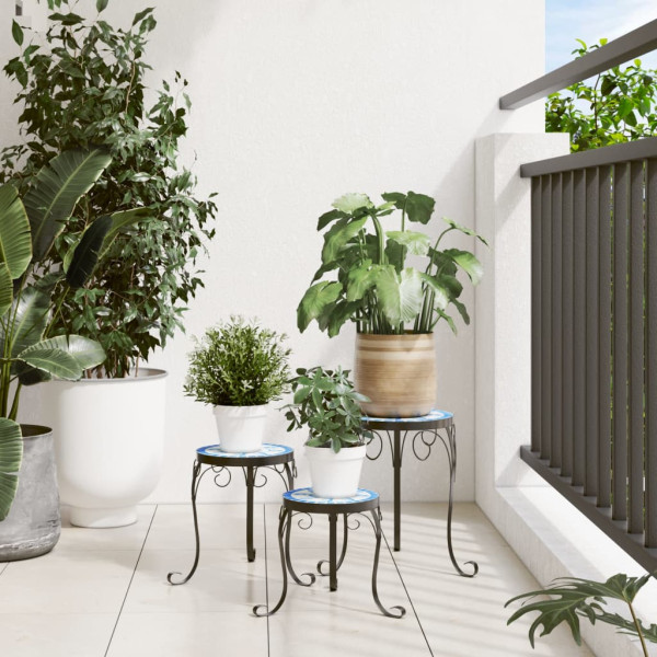 Soportes para plantas 3 uds cerámica azul y blanco M 3
