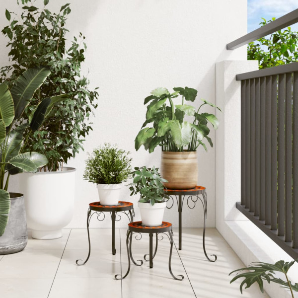Soportes para plantas 3 uds cerámica terracota y blanco M 3