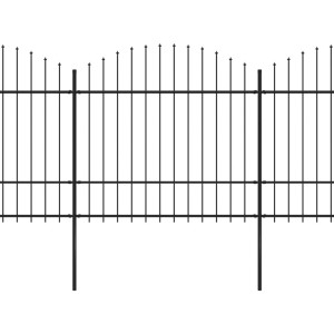 Valla de jardín con punta de lanza acero negro (1.5-1.75)x15.3m H