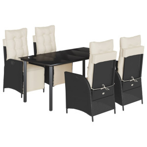 Set de muebles jardín 5 pzas con cojines ratán sintético negro H