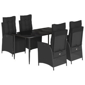 Set de muebles jardín 5 pzas con cojines ratán sintético negro H