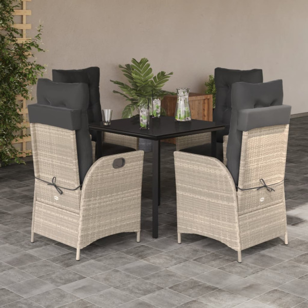 Set comedor de jardín 5 pzas cojines ratán sintético gris claro D