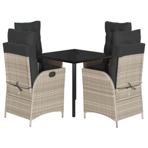 Set comedor de jardín 5 pzas cojines ratán sintético gris claro H
