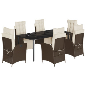 7 pcs conjunto jantar p/ jardim c/ almofadões vime PE castanho H