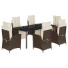 Set comedor de jardín 7 pzas con cojines ratán sintético marrón 2