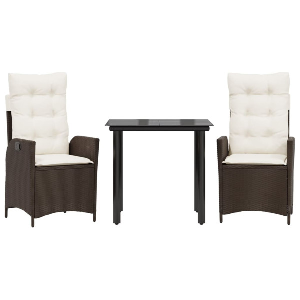 Set comedor de jardín 3 piezas y cojines ratán sintético marrón M 2