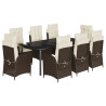 Set comedor para jardín 9 pzas y cojines ratán sintético marrón 2