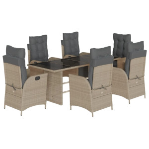 7 pcs conj. jantar p/ jardim c/ almofadões vime PE cinza-claro H