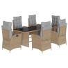 Set comedor de jardín 7 pzas con cojines ratán sintético beige 2