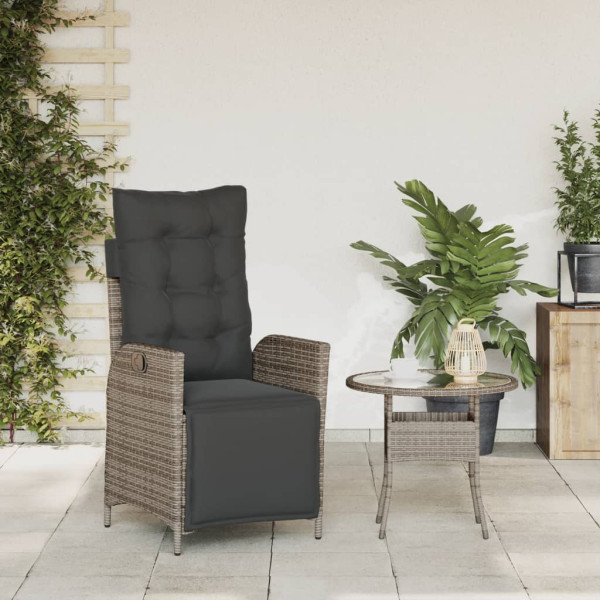 Sillón reclinable de jardín con reposapiés ratán sintético gris M 3