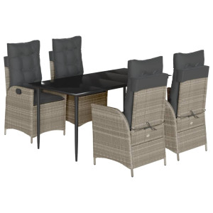 5 pcs conjunto de jantar p/ jardim c/ almofadões cinzento claro H