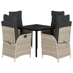 5 pcs conjunto de jantar p/ jardim c/ almofadões cinzento claro H