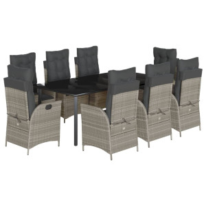 9 pcs conjunto de jantar p/ jardim c/ almofadões cinzento claro H