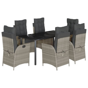 7 pcs conj. jantar p/ jardim c/ almofadões vime PE cinza-claro H