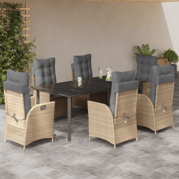 Set comedor de jardín 7 pzas con cojines ratán sintético beige D
