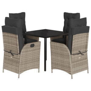 5 pcs conjunto de jantar p/ jardim c/ almofadões vime PE cinza H