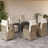 Set comedor de jardín 7 pzas con cojines ratán sintético beige 1