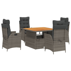 5 pcs conjunto de jantar p/ jardim c/ almofadões vime PE cinza H
