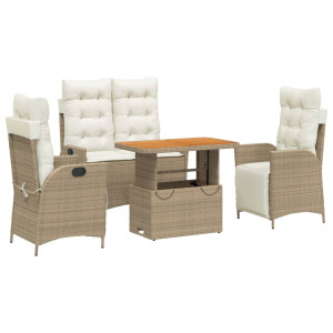 4 pcs conjunto de jantar p/ jardim c/ almofadões vime PE bege H