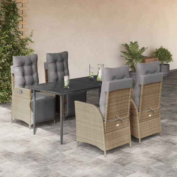 Set comedor de jardín 5 pzas con cojines ratán sintético beige D