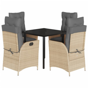 5 pcs conjunto de jantar p/ jardim com almofadões vime PE bege H