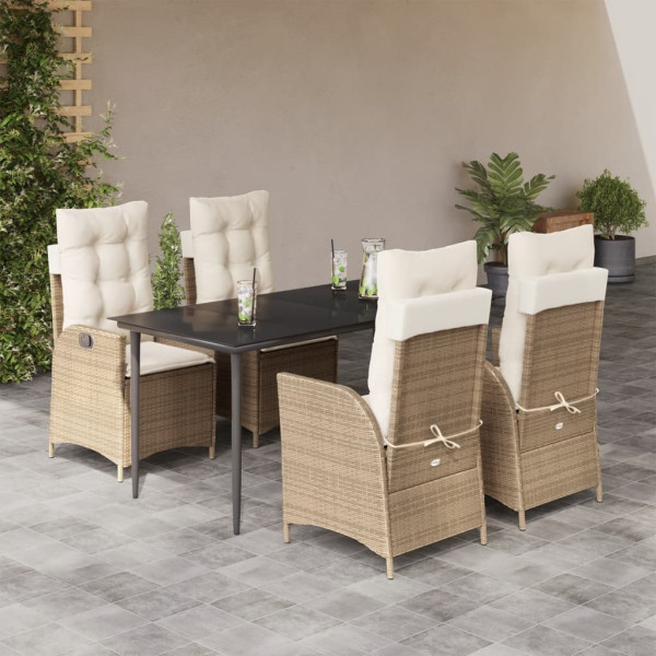 Set comedor de jardín 5 pzas con cojines ratán sintético beige D