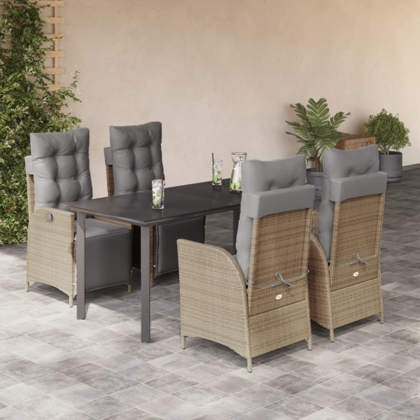 Set comedor de jardín 5 pzas con cojines ratán sintético beige D