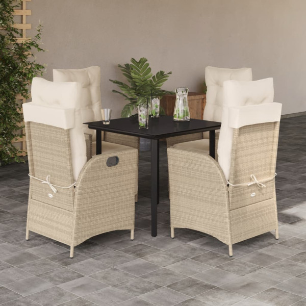 Set comedor de jardín 5 pzas con cojines ratán sintético beige D