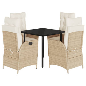 5 pcs conjunto de jantar p/ jardim com almofadões vime PE bege H