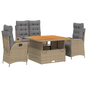4 pcs conjunto de jantar p/ jardim c/ almofadões vime PE bege H