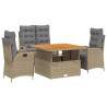 Set de comedor jardín con cojines 4 pzas ratán sintético beige 2